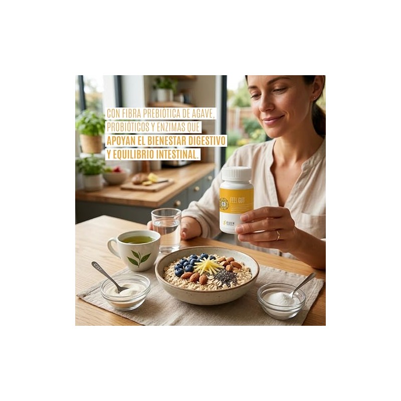 Feel Gut Suplemento Alimenticio para Bienestar Digestivo con Fibra Prebiótica,
