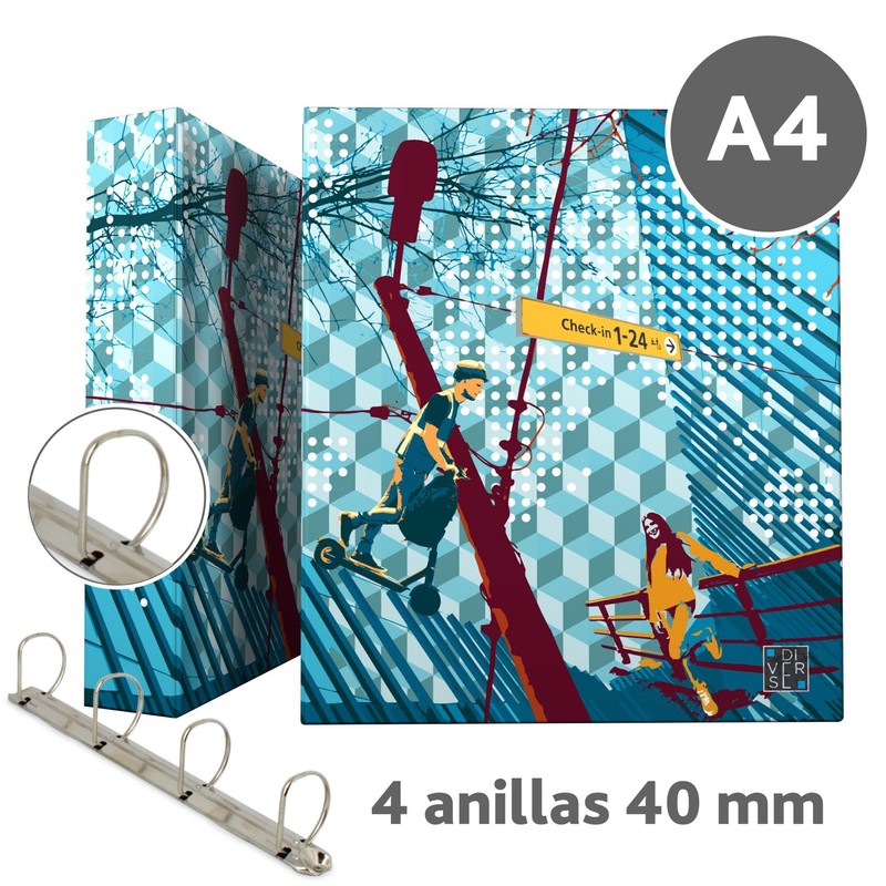Grafoplás 88172649. A4 Ring Binder, 4 Mixed Rings 40 mm,