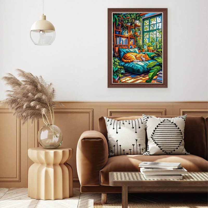 AIRDEA Orange Cat Bookshelves Acrylic Full Drill Diamond Painting Kits