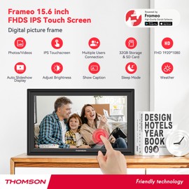 Frameo Digital Picture Frame, Digital Photo Frame WiFi with 32 GB, HD IPS Touch Screen, Auto-Rotate, Slideshow, Share Photos/Videos from Phone by Frameo App (15.6 Inch Black)