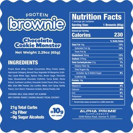 Chocolate Cookie Monster Prime Bites Protein Brownies - 12 Pack + 4 Free Chocolate Glazed Donut Snack Dessert