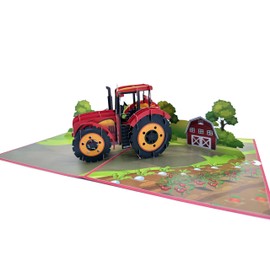 Red Tractor Farm Scene 3D Pop-Up Greeting Card for Fathers Day, Birthday, Thank You, Retirement, Farmers, Children, All Occasions