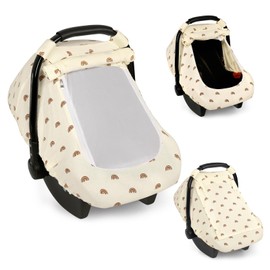 Hooyax Muslin Car Seat Cover Baby - Breathable and Privacy Car Seat Canopy with 3 Modes - Easy Install & Gift Box Packaging, Universal Fit for Infant Car Seats, Rainbow