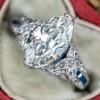 Hsitgexf Vintage Court Style Marquise and Baguette Cut Cubic Ring