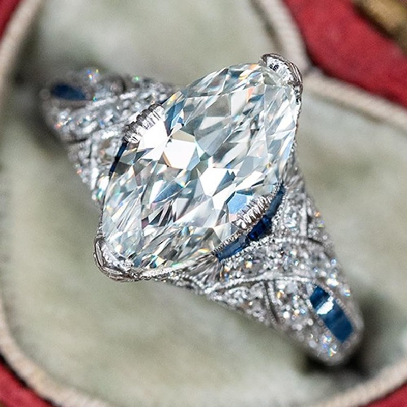 Hsitgexf Vintage Court Style Marquise and Baguette Cut Cubic Ring