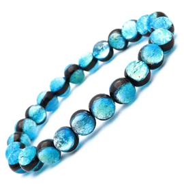 Gold Stone Luminous Hateruma Blue Firefly Glass Bracelet 0.3 inch (8 mm) Okinawa Hateruma Island Inner Diameter Approx. 6.5 inches (16.5 cm), Glass Silver