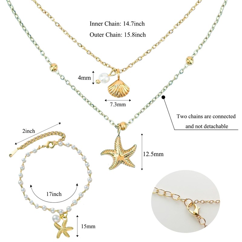 1 Pcs Shell Starfish Necklace and 1 Pcs Bracelet Adjustable