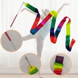 Zucosue 2 PCS Dance Ribbons, 78.7inch Gymnastic Ribbon, Sparkling Twirling Dance Ribbon (Gradient Colors)