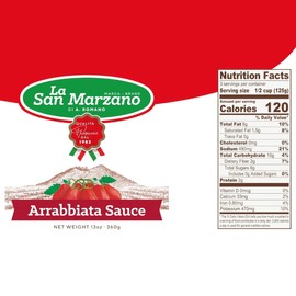 La San Marzano Arrabiata Sauce, 13 oz, Pasta Sauce Made in Italy, All Purpose Tomato Premium Quality, All Natural, Mediterranean Diet, Non GMO, Vegan, Gluten Free