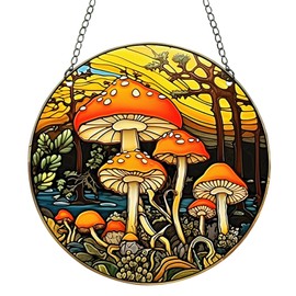 FengFaer Mushroom Acrylic Window Hangings, Indoor Mushroom Stained Window Hanging，Mushroom Stained Window Hangings for Indoor Outdoor Home Garden Ornaments (Style A)