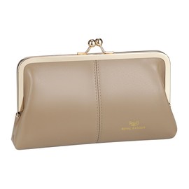 Royal Bagger RFID Kiss Lock Wallet, Solid Color Multi-card Slots Card Holder, Genuine Leather Clutch Purses for Women 1468 (Apricot (2468))