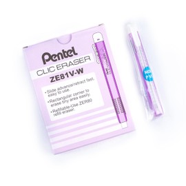 Pentel Clic Eraser ZE81 Rectangular, Refillable, Purple, Clear (Pack of 12)