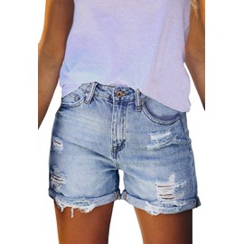 Sovoyontee Women's High Waist Denim Shorts Destroyed Ripped Jeans Summer, 59 Blue