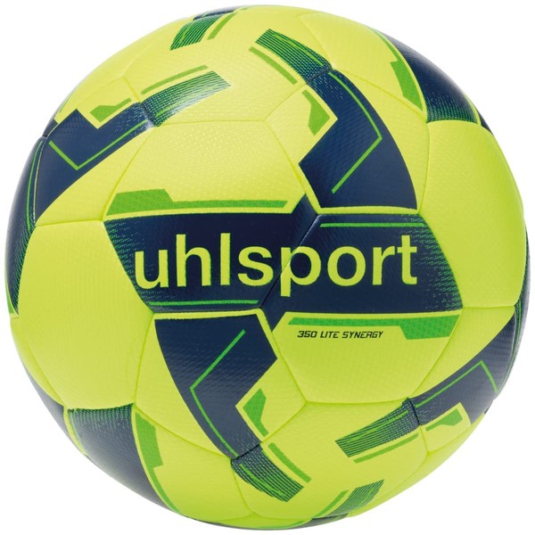 uhlsport 350 Lite Synergy Junior Training Football - Grass - for Children from 10 to 12 Years, Neon Yellow/Navy/Green - Size 4