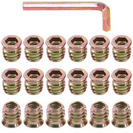 Glarks 50Pcs 5/16"-18 x 15mm Threaded Inserts Nuts Zinc Plated Carbon Steel Hex Socket Drive Furniture Flanged Screw-in Nut with M8 Hex Wrench for Wood Furniture (5/16''-18 x 15mm)