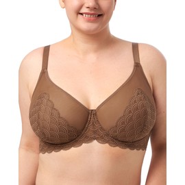 HSIA Minimizer Bras for Women Full Coverage Lace Full Figure Plus Size Bra - Mermaid Scales Coffee Brown