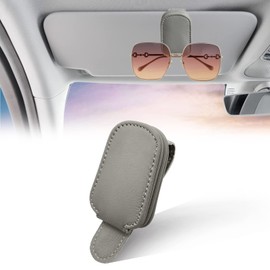 Sunglasses Holders for Car Sun Visor Magnetic Leather Sunglass Holder for Car Suitable for Thin Leg Glasses, Car Visor Accessories Universal for Most Car Sun Visor (Gray)