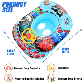 Baby Swimming Ring Float, Lightning Racing Inflatable Swimming Pool Float with Seat, Baby Pool Float with Baby Safety Seat and Handle for Babies for Baby/Kid 5-36 Months
