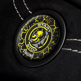 DECALEPIC Push Start Button Cover for Dodge Challenger Charger Accessories 2015-2025–Engine Start Stop Ignition Switch Kit Interior Car Accessory Yellow Jacket Angry Bee Design Custom Fit