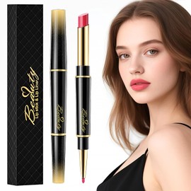 Lápiz Labial Y Delineador de Labios de Doble Punta 2 en 1, Delineador de labios, lápiz labial, resistente al agua, no se desvanece, crea labios perfectos. (Pomelo)