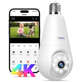 Hugolog 4K Light Bulb Security Cameras Wireless Outdoor-2.4GHz Cameras for Home Security Indoor with AI Sound Processing&Motion Detection,Color Night Vision,Auto Tracking,Siren Alarm,2-Way Audio
