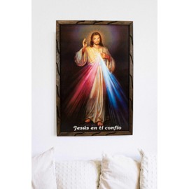 Mrcjsales-The Lord Of Divine Mercy in rustic frame, Oil painting, 24''x36'', 13''x18'', 10''x12'' inches, religious art image, Senor de la Divina Misericordia imagen, Cuadro rustico , Home decor, wall decor, church, gifts (Large 24x36'' inches)