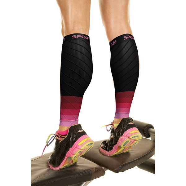 Calf Compression Sleeve Men & Women - Shin Splints Support, Footless Compression Socks for Calf Support, Achilles Tendon Support, Leg Cramps, Varicose Veins, Maternity, Nurses (1 Pair BLK-PNK S/M)