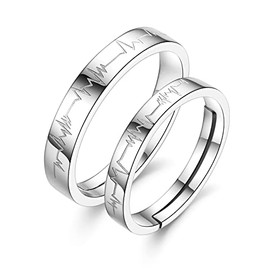 Anillo de Plata TREE NEST Anillo Ajustable Anillo para Parejas, corazón latiendo por ti, Anillo de Hombres y Mujeres de Promesa Tamaño Universal, Colo