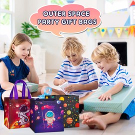 Kigeli 48 Pcs Outer Space Party Favors Bags, Non-woven Astronaut Gift Bag with Handles, 8 x 8 x 6 inch Large Goodie Candy Treat Tote for Solar System Planet Space Theme Birthday Party Supplies