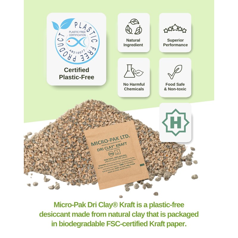 Micro-Pak Dri Clay Kraft, Highest Moisture Absorption Desiccant Packs, Silica