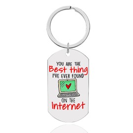 YALLNASL Boyfriend Girlfriend Valentines Day Gifts for Husband Wife Anniversary Wedding Keychain - You Are The Best Thing I Found Internet - Silver, Unisex-Adults, Couples, Friends