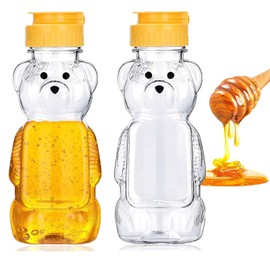MisFun Pack of 2 250 ml Honey Dispenser, Bear Honey Bottles Jars, Clear Honey Containers, Honey Bottles Reusable Honey Squeeze Bottle, Honey Squeeze Bottle for Storage and Dosing