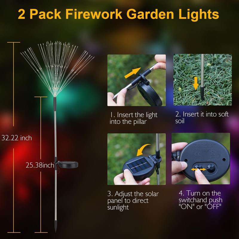 Solar Lights Outdoor, 2 Pack Solar Firework Lights Outdoor –
