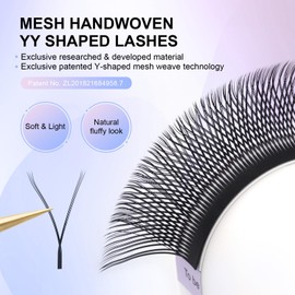 NAGARAKU 3 Tips Triple YYY Eyelash Extensions Supplies Y Lash Premade Fans 4D Russian Volume Cross YY Eyelashes Handwoven Y Shaped Mesh Technology Wispy Crisscross Cluster 12 Rows (0.07 D Curl 8mm）