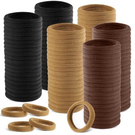 TAOVEN 120 Pcs Black Seamless Hair Ties No Damage for Women, Ponytail Holders for Thick Hair, Soft Hair Bands for Women's Hair (Natural-1)