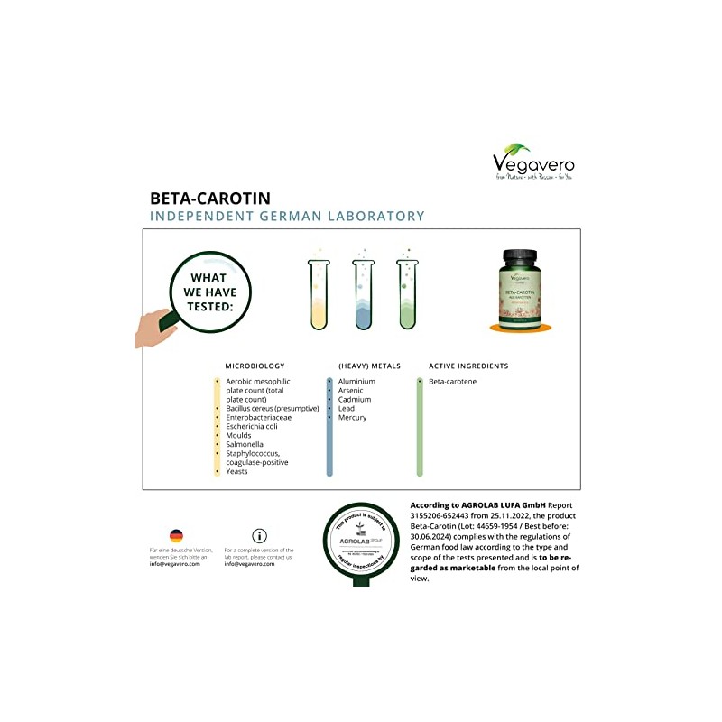 Beta Carotene Vegavero® | 180 Capsules | Tan Accelerator |