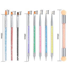 Pack of 9 Nail Art Brushes, Nail Brushes for Nail Art, Nails Dots, Drawing, Painting, Liner, Design, Brushes, Tools for DIY Gel Nails, Nail Design, with 1 x Double Head Sponge Pen