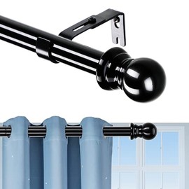 1 inch Black Curtain Rods Set - Stainless Steel Decorative Curtain Rods For Windows,30-56" Heavy Duty Adjustable Curtain Rods for Drapes and Curtains (2 Brackets)