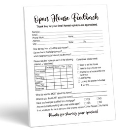 100 Pieces Open House Signs for Real Estate Supplies, Feedback Notepad Sign-in Form For Seller Clients, Realtors, Home Sellers, Agents Brokers, 6 x 8 Inch