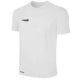 Capelli Sport Men's Standard Workout Top, Short Sleeve Crew Neck Exercise Training Jersey, White Black