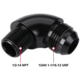 Podavelle 12AN Male Flare to 1/2 NPT Pipe 90 Degree Full flow Elbow Fitting Adapter Union Aluminum Black