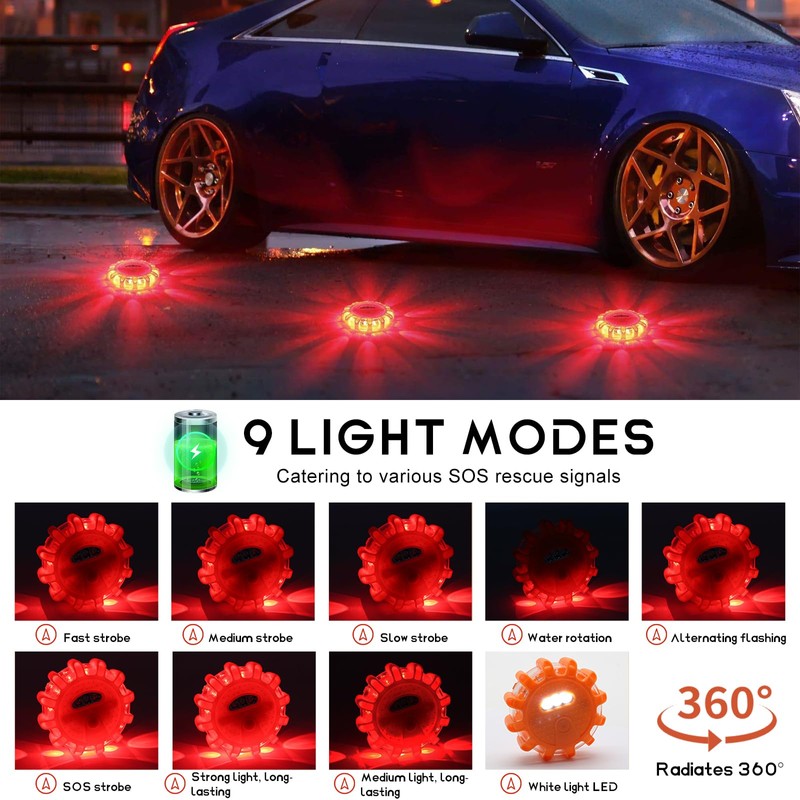SHMZK 3 PCS LED Road Flares, Flashing Warning Light Emergency