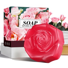 Rose Soap Handmade Soap Bar Natural Soap with Rose Essential Oil, Facial Soap Bar Cleanser Suitable for All Skin Types, Face & Body Cleansing, Hydrating Moisturising Exfoliating Vegan & Residue-Free