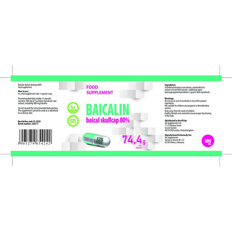 Hepatica Baicalin (Scutellaria baicalensis) Chinese Skullcap 500mg 120 Vegan Capsules,