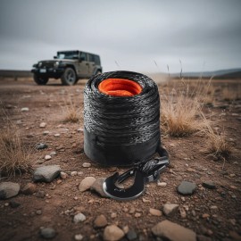 Synthetic Winch Rope 3/8 Inch X 100 Ft 26500 Lbs Forged Hook Universal Fit SUV Recovery Tow StrapLength: 100 ft