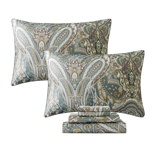 FADFAY Paisley Sheets Set Cal King Classic Boho Paisley Bedding