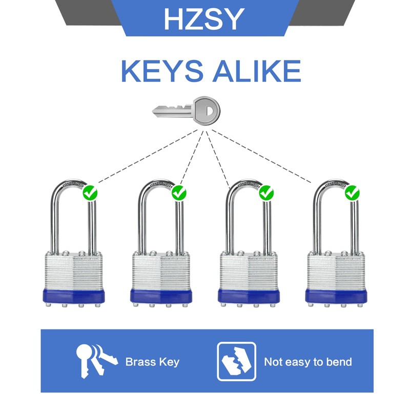Padlocks Keyed Alike Key Lock, 6 Pack Laminated Steel Keyed