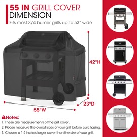 Unicook Grill Cover 55 Inch for Outdoor Grill, Heavy Duty Waterproof BBQ Cover with Side Handles and Air Vents, Weather Resistant, Compatible with Weber Charbroil Nexgrill Kenmore Gas BBQs, Black