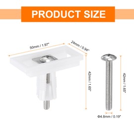 sourcing map 4Pcs Toilet Seat Cover Hinge, 50mm Blind Hole Rectangular Bolts with Nuts Washers Toilet Seat Top Cover Lid Seat Fixings, White