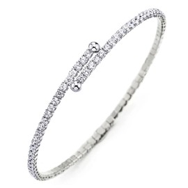 COOLSTEELANDBEYOND Women's Charm Bracelet Thin Open Bangle with Cubic Zirconia Elastic Adjustable, Stone, Cubic Zirconia